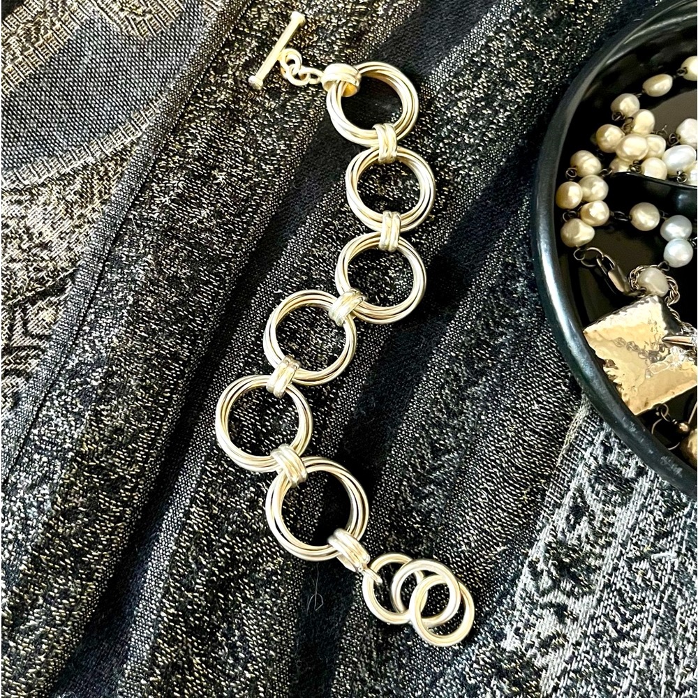 Silpada Vintage Rare Solid Sterling Silver Heavy Multi-Circles Chain Bracelet - Picture 2 of 10